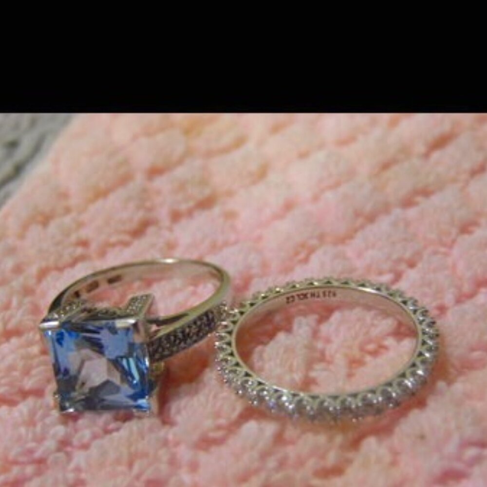 Colleen Lopez Princess-cut Blue Topaz Ring & Eternity Band 9